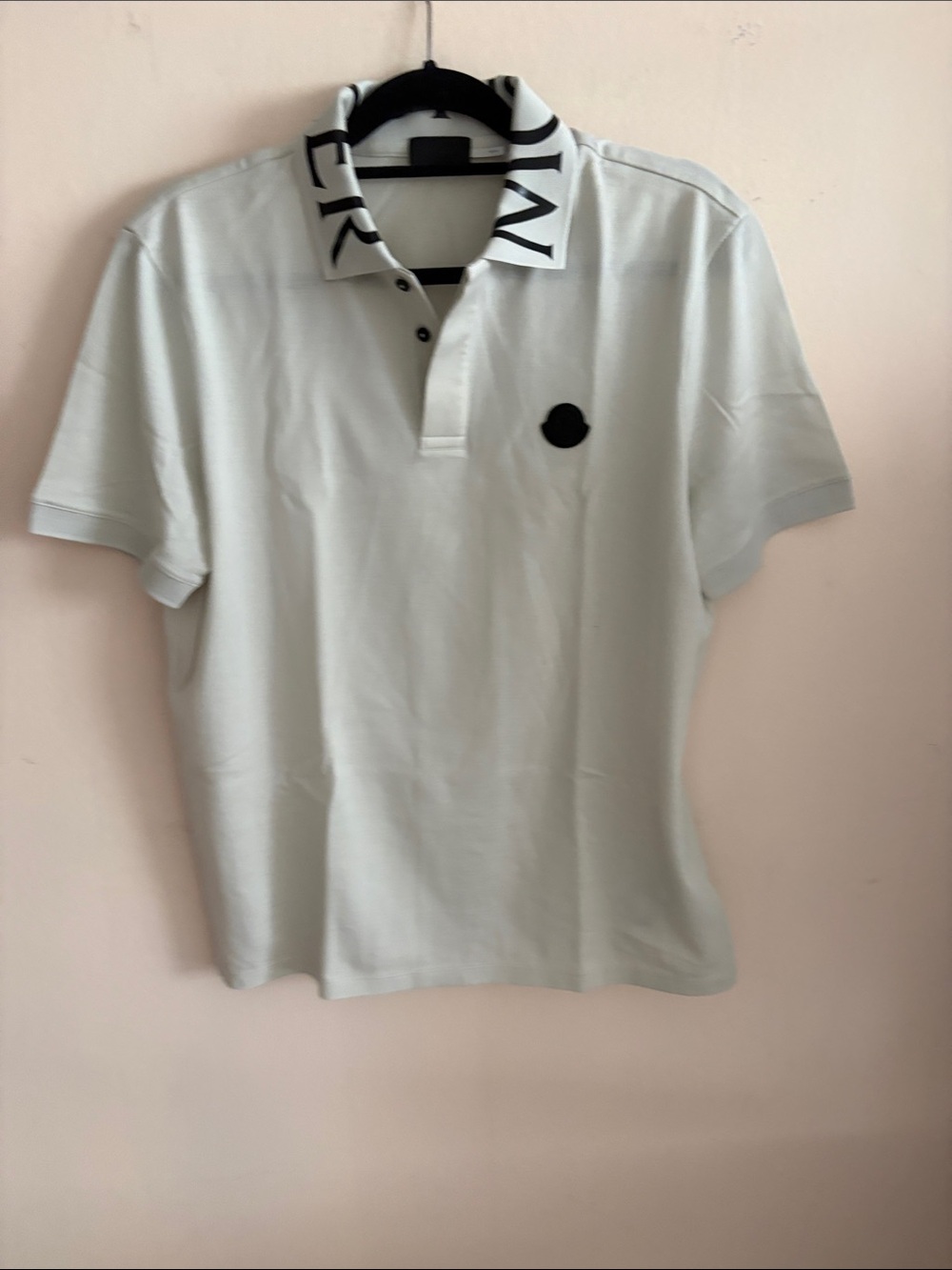 Moncler Light Gray Polo with Black Logo and Contrast Collar
